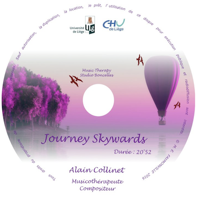 Journey Skywards est une composition-slash originale d'Alain Collinet issue de l'hypnose Voyager Léger de la Professeure Marie-Elisabeth Faymonville